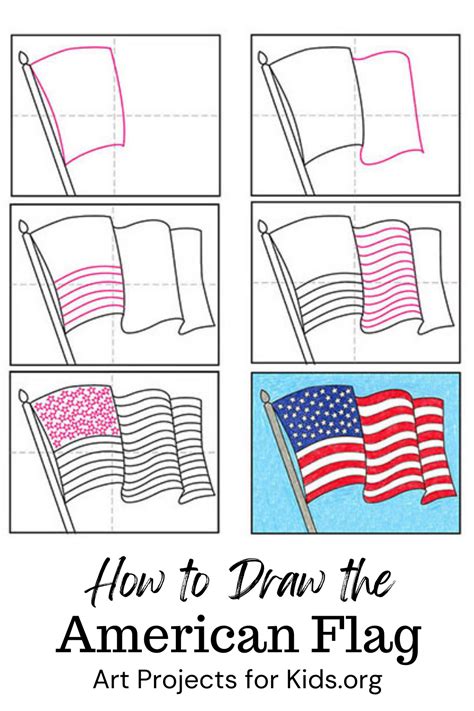 Easy How to Draw the American Flag Tutorial and Coloring Page