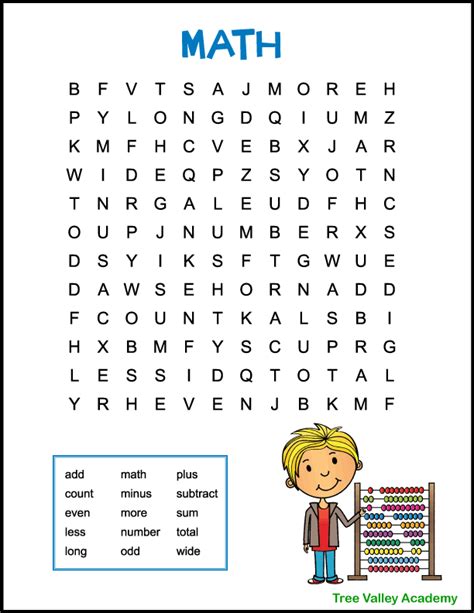 Easy Math Word Search for Kids Tree Valley Academy