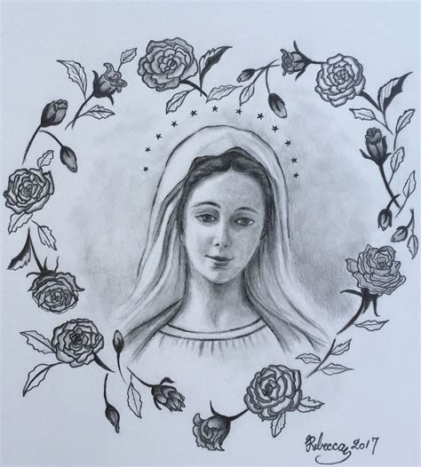 Easy Mother Mary Pencil Drawing