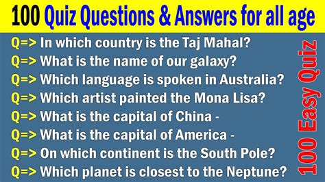 Easy Quiz Questions And Answers Free