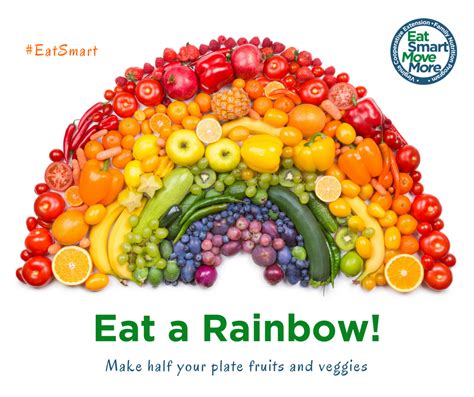 Eat the rainbow. Feb 13, 2020 ... Eating the rainbow” means that you should always aim to eat foods with the broadest array of colors. These should be real, whole foods. 