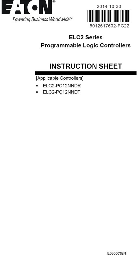 Eaton ELC2-PB14 Modules Instruction Sheet