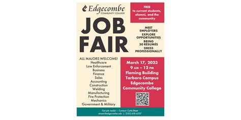 Apr 2, 2023 · Nearly 300 job seekers attended Edgecombe Community College’s annual Job Fair on March 17 on the Tarboro campus. Seventy-nine employers, including representatives from manufacturing, health care ... . 