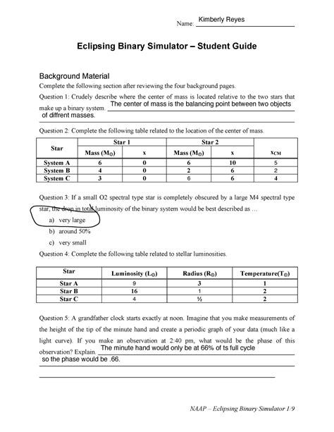 Eclipsing binary star student guide answers. - The other side of truth study guide.