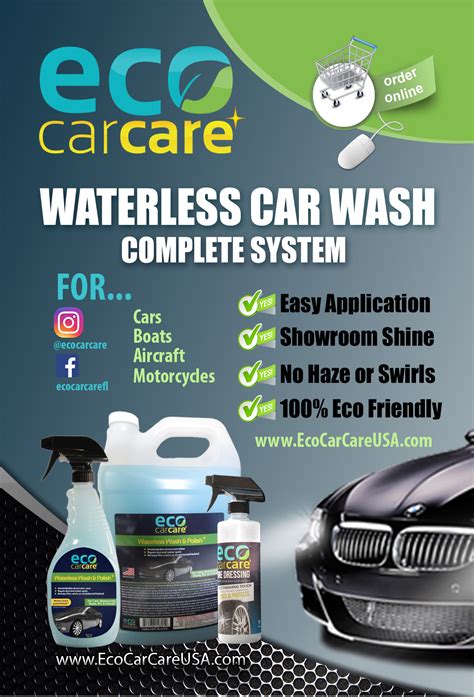 Eco car wash. This is why Eco-carwash has decided to start a 100 % bio waterless car cleaning concept. Eco-carwash is among the first to propose an environment friendly car cleaning service in the region of Geneva. Our services are designed to facilitate access for everyone, simply reserve online to benefit from one of our waterless washes. 