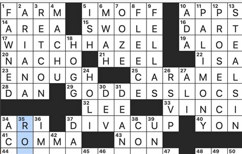 Aug 15, 2023 · We have found 40 possible answers for this clue in our database. Among them, one solution stands out with a 95% match which has a length of 7 letters. We think the likely answer to this clue is DIVACUP. Crossword Answer: New York Times, August / 15 / 2023. 1 D. 2 I. 3. . 