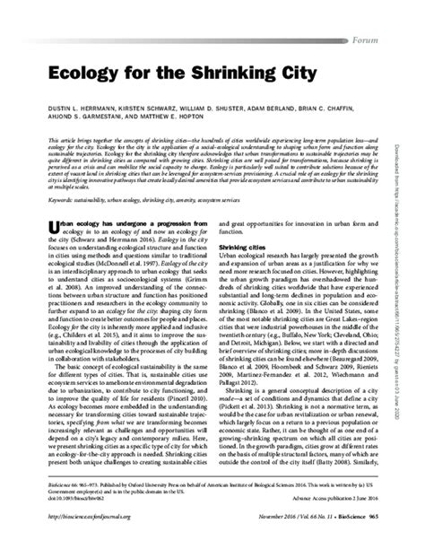 Ecology for the Shrinking City BioScience Oxford Academic