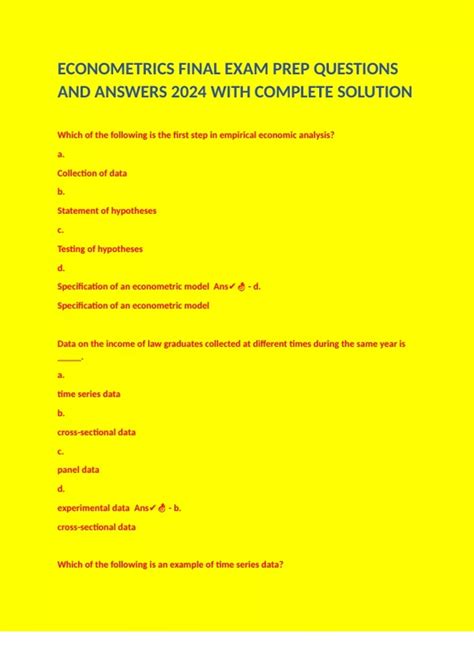 Econometrics Exam Questions And Answers