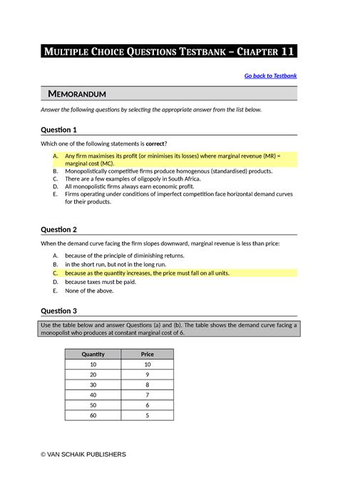 Economics 5 MCQ C11 memo - MULTIPLE CHOICE QUESTIONS …