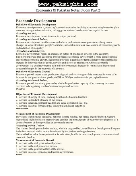 Economics Development Of Pakistan Notes Bcom
