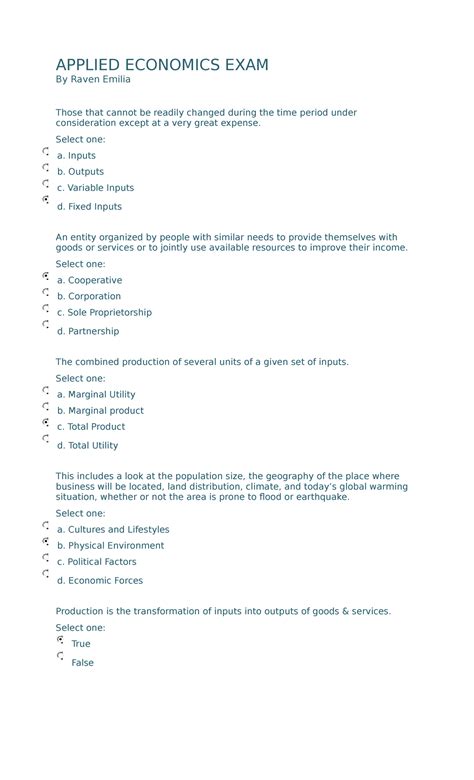 Economics Exams With Answers