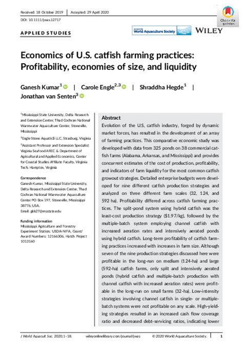 Economics of U.S. catfish farming practices: Profitability, …