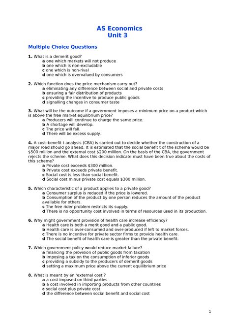 Economics unit 3 multiple choice questions.  It&rsquo;s the study of scarcity, the stu...