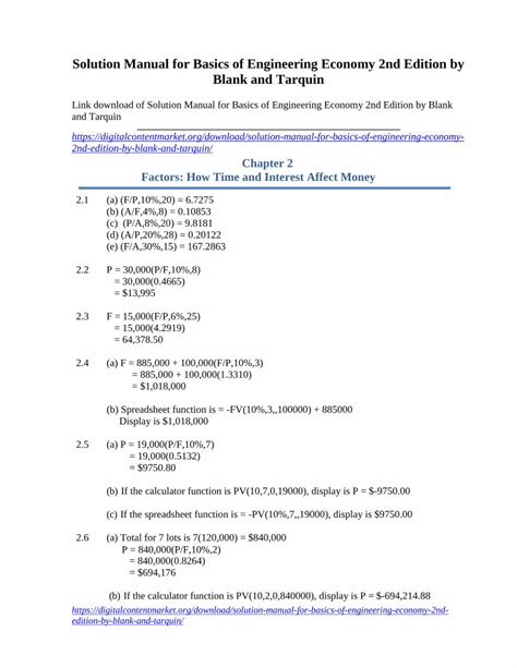 Economy Of Basics Engineering Manual Solution Tarquin