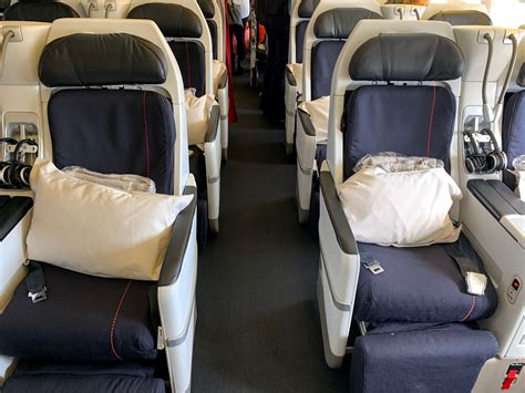 Economy premium economy. The Premium Economy cabin houses between 28 and 32 seats on the A350 and between 32 and 34 seats on the B777-300, and all come in a 2-4-2 configuration, while 27-centimetre (10.6-inch) or 30-centimetre (12-inch) in-flight entertainment touchscreens come with noise-cancelling headphones and an extensive range of content. 