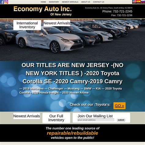 Economynj - Economy Auto Inc. 45 Victory Plaza, South Amboy, NJ 08879. Phone: 732-721-2245 Fax: 732-721-2238. We are the number one leading source of repairable vehicles!