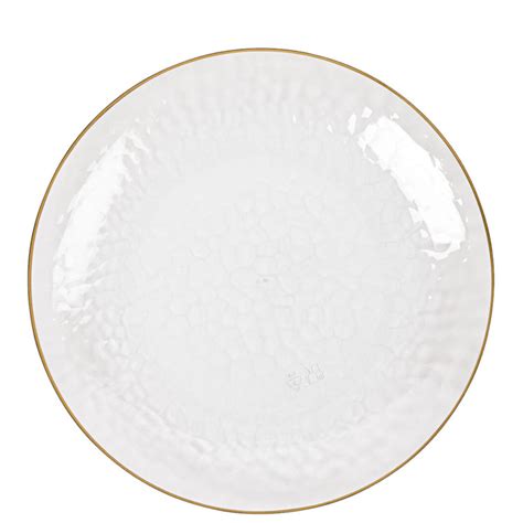 Ecoquality 9 Inch Round Clear Hammered Plates With Gold Rim