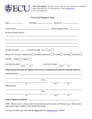 Ecu transcript request. Official Transcripts. Academic transcripts are $10 each and can be ordered and paid for online. The quickest way to receive a secure copy of your transcript is by electronic download. ... They will be ready 24 hours after your request is processed. Academic History. Your academic history includes all final grades, terms attended, and academic ... 