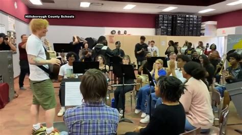 Ed Sheeran performs for high school marching band ahead of sold-out concert in Tampa