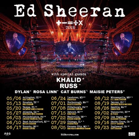 See Ed Sheeran Live In Concert in 2023! Ed Sheeran — without a doubt England's most exciting young singer-songwriter — is touring North America this spring and summer for the first time in nearly five years! The UK/Europe tour kicked off last year, and now he's over on this side of the Atlantic through September 2023 to perform at stadiums across the US …. 