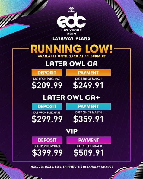 7000 North Las Vegas Boulevard, Las Vegas, NV 89115. Friday, May 17, 2024 -. Sunday, May 19, 2024. Show at 5:00PM. A GA • Experience Pass grants you entry through the gates of EDC, where you can immerse yourself in 9 unique arenas of sound, explore dozens of interactive art installations, enjoy free carnival rides and games, and experience ...
