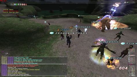 At level Ten, people begin to party. This is Final Fantasy XI's main way of leveling. There are some jobs capable of soloing, but most of the time you will spend your time leveling in groups. The most common party spot from level 10-20 is Valkurm Dunes. PT stands for party.. 