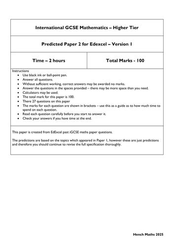 Edexcel igcse maths paper 2 predictions.  This is just a first predictio...