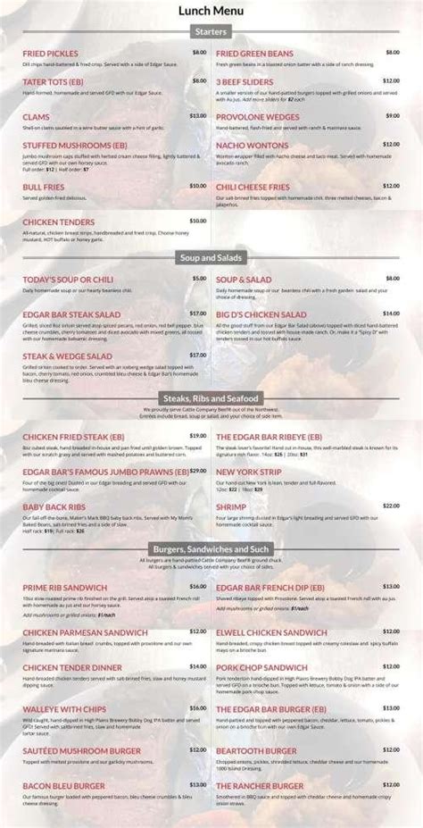 Edgar bar montana menu. Office: (406) 294-6309. Send a message. Please send me additional information about this property at 105 Elwell Street, Edgar, MT, 59026. You can reach me at XXX-YYY-WWWW. 