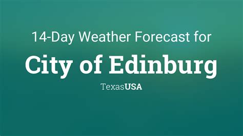 Edinburg tx weather forecast 14 days. August, the last month of the summer in Edinburg, is another torrid month, with an average temperature fluctuating between 98.2°F and 79.5°F. Edinburg's warmest temperatures are experienced in August, with average high temperatures of 98.2°F and lows of 79.5°F. August's average heat index is calculated to be a life-threatening hot 123.8°F. 