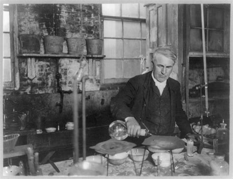 Inventor Thomas Alva Edison works in his West Orange, New Jersey, laboratory. Edison directed teams of research assistants here for nearly fifty years -- from 1887 until his death in 1931. More than half of Edison's 1,093 patents resulted from the collaborative work done in this complex, which became a model for modern research and development laboratories..