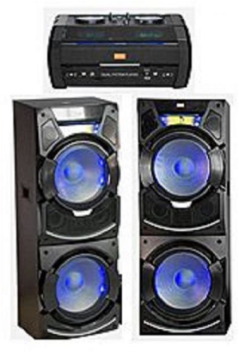Details. • 10000 Watts PMPO • Embedded Disco Ball on Each Speaker • 4 x 15” Speakers• Wireless Charging on Receiver • Bluetooth Wireless Pairing• Play back from USB, SD or FM • LED Display • Equalizer and Fader• Remote Control • Headphone, Microphone & Aux Ports • HDMI & Optical Inputs • PS5500S Speaker (x2) Unit Dims ...