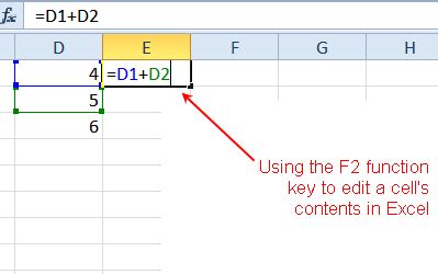 Edit Cells with the F2 Function Key in Excel