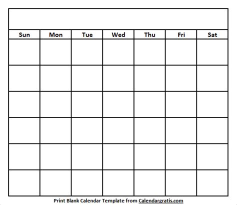 Editable Blank Calendar