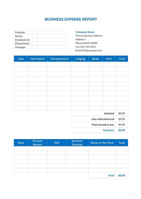 Editable Business Expense Report Template