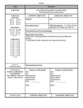 Editable Common Core Weekly Lesson Plan Template Editable For All Grades