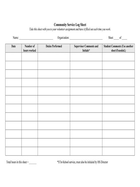 Editable Community Service Log Sheet Fill Out And Sign Printable Pdf