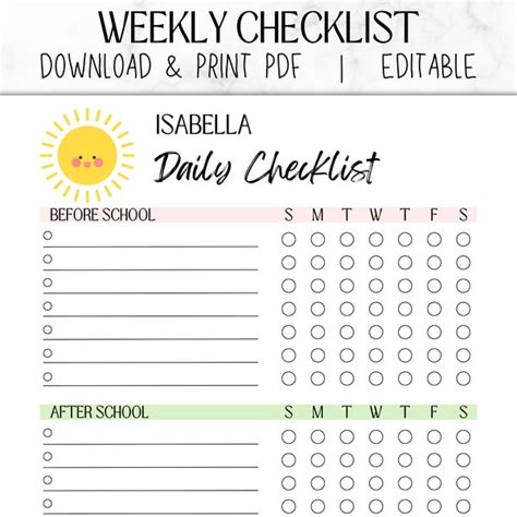 Editable Daily Checklist Printable Weekly to Do List Etsy