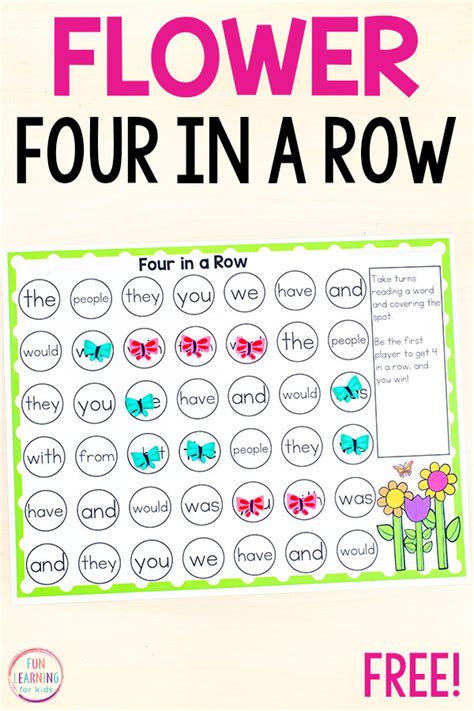 Editable Flower Four in a Row Game Free Printable