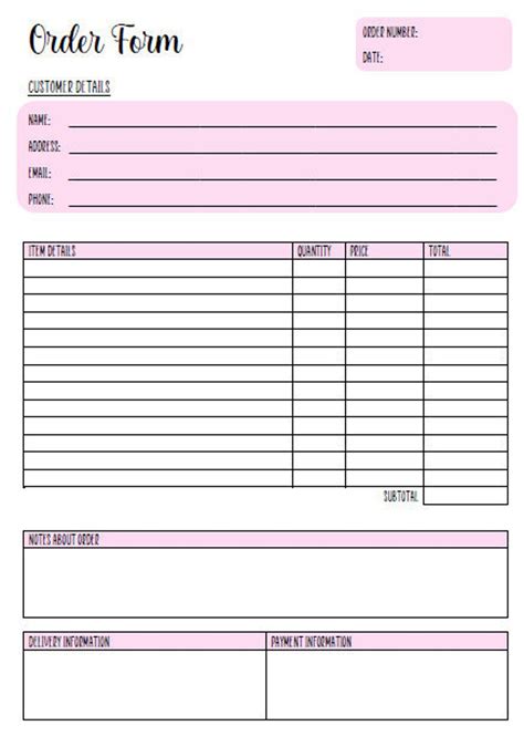 Editable Free Order Form Template