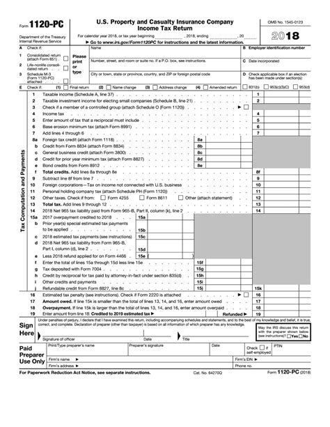 Editable IRS Form 1120PC 2018 2019 Create A Digital Sample in PDF