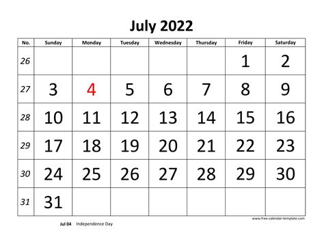 Editable July 2022 Calendar
