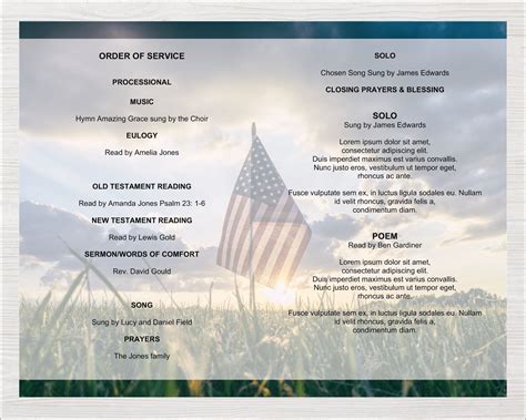 Editable Military Memorial Service Program Template Doc Example in 2021