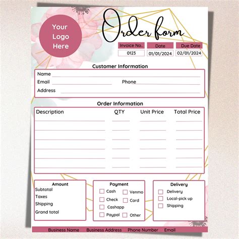Editable Order Form Template Custom Order Form Template Etsy