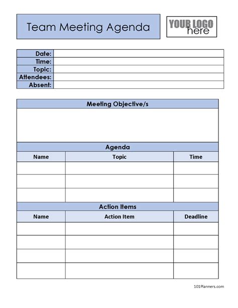 Editable Printable Meeting Agenda Template