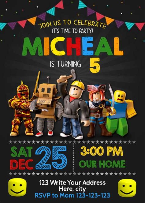 Editable Roblox Game Birthday Invitation Digital File Bobotemp
