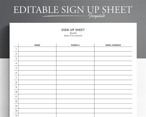 Editable Sign up Sheet. Pdf/google Docs/microsoft Word. Sign Etsy