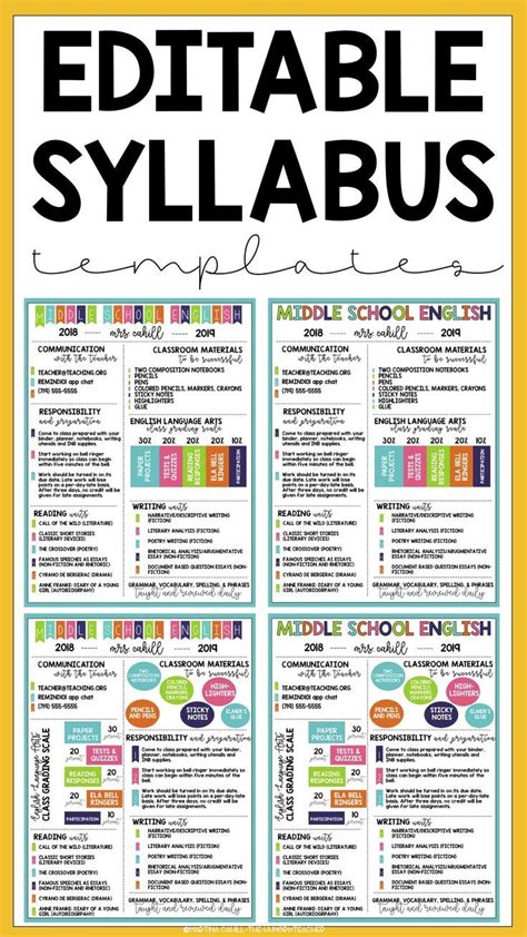 Editable Syllabus Template 6 Different Editable Syllabus Infographic Templates The Hungry Teacher