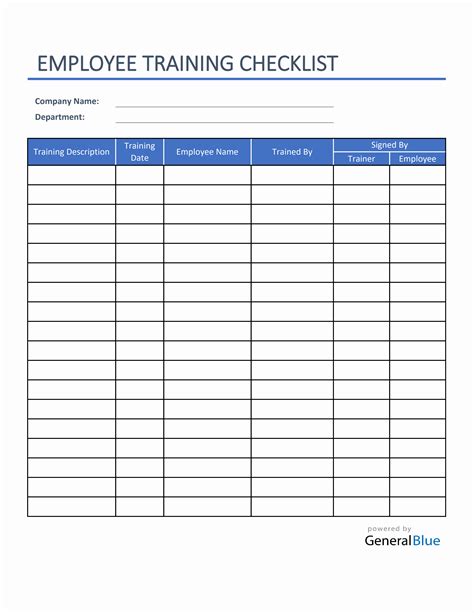 Editable Training Checklist Template Samples Employee Excel Free