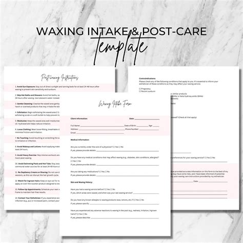 Editable Waxing Intake Form and Aftercare Instruction Etsy