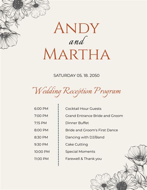Editable Wedding Reception Program Template dilsadesign